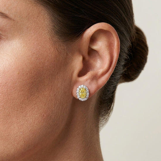 Fancy Yellow Oval Halo Diamond Earrings