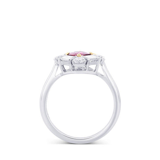 Cushion Red Ruby and Diamond Halo Ring