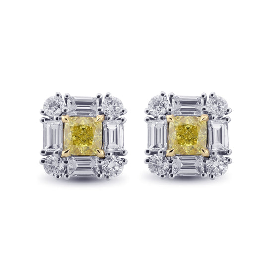Extraordinary Cushion Fancy Intense Yellow Diamond Halo Stud Earrings