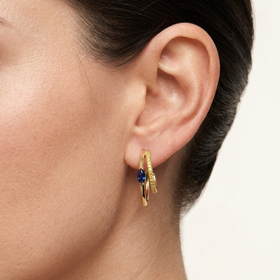 Marquise Blue Sapphire and Vivid Yellow Diamond Hoop Earrings