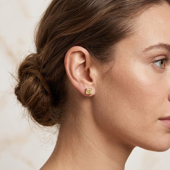 Fancy Yellow Radiant Martini Stud diamond Earrings