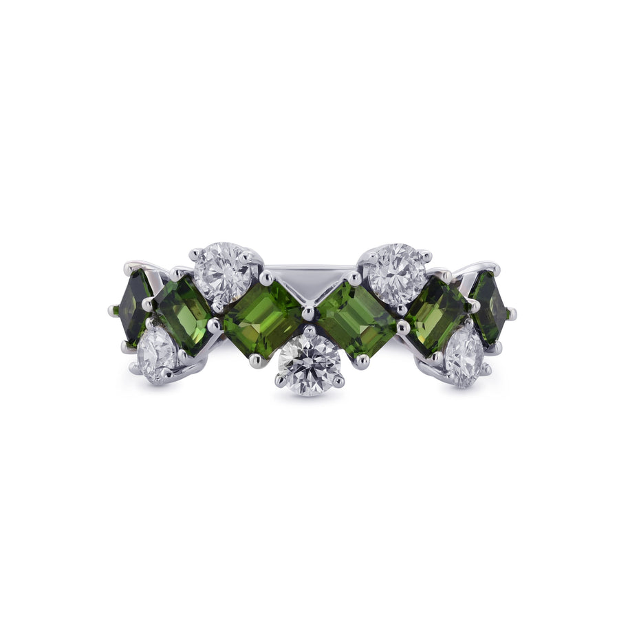 Green Emerald Tourmaline and Diamond Band