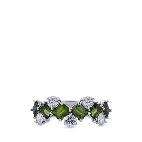 Green Emerald Tourmaline and Diamond Band Ring