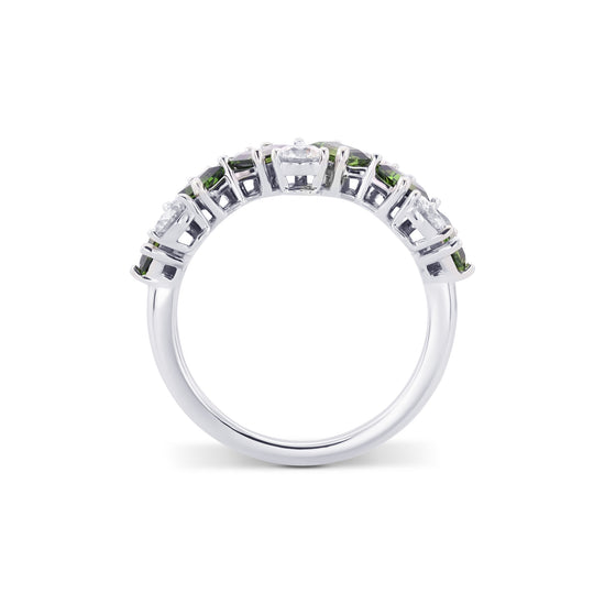 Green Emerald Tourmaline and Diamond Band Ring