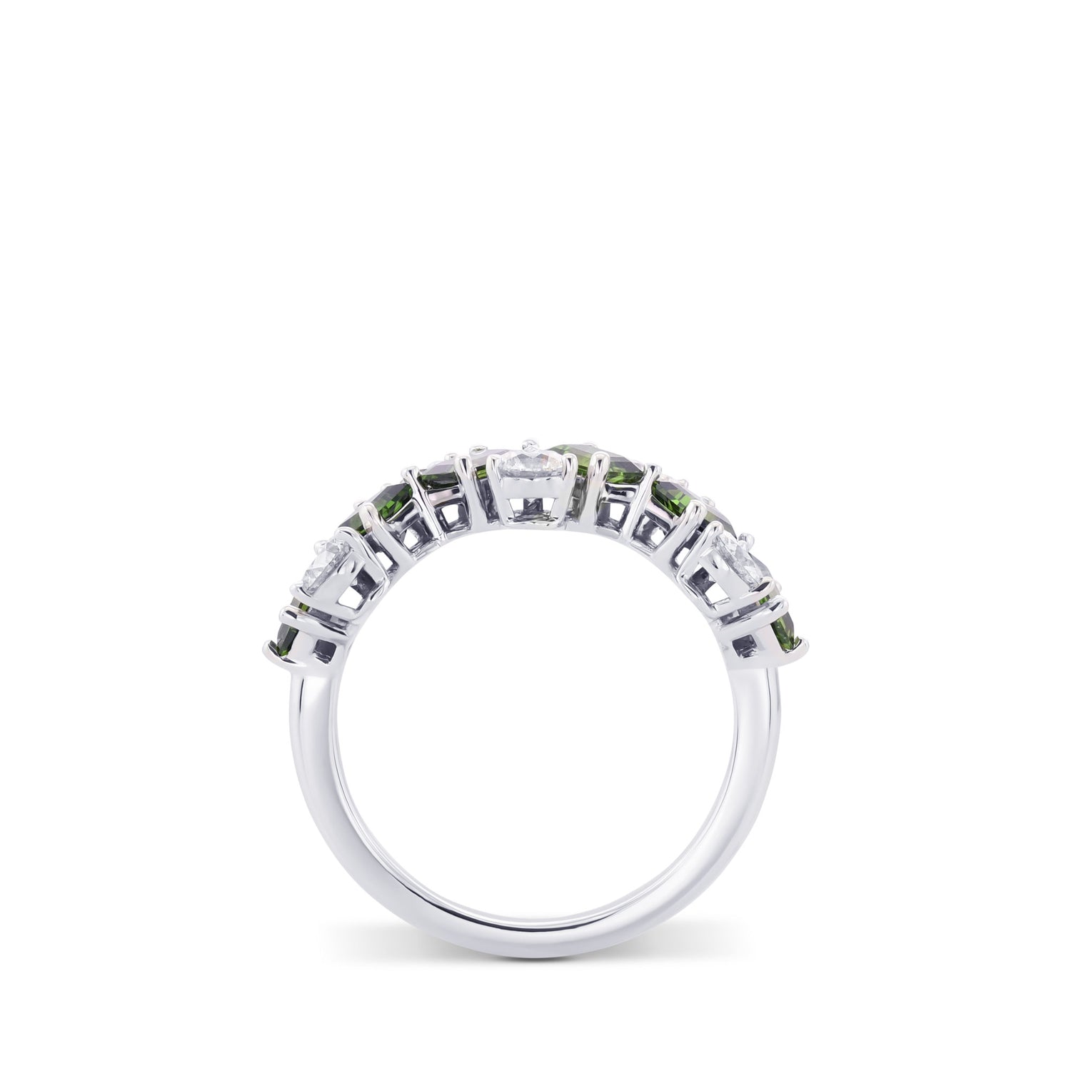 Green Emerald Tourmaline and Diamond Band Ring