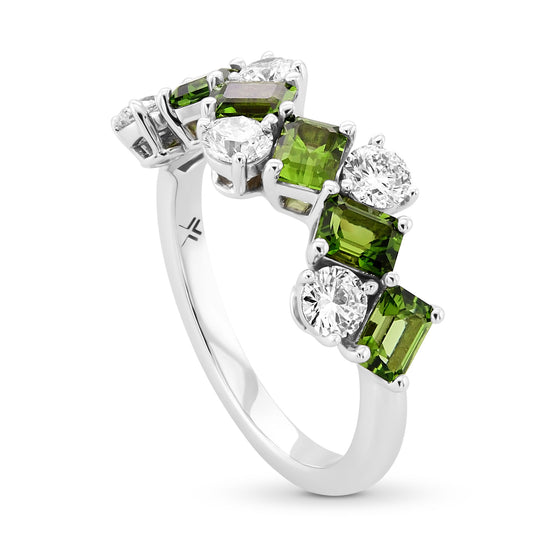 Green Tourmaline and Diamond Band Ring