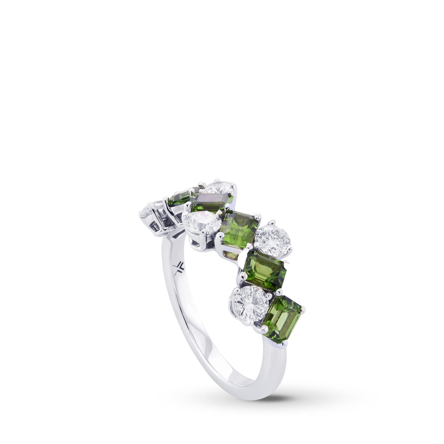 Green Emerald Tourmaline and Diamond Band Ring
