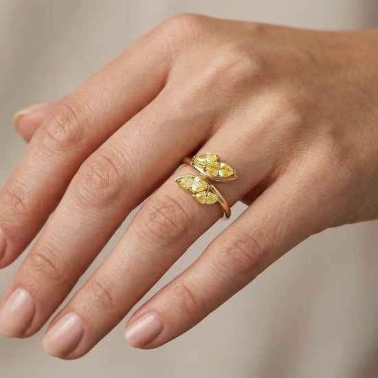 4 Stone Fancy Intense Yellow Marquise Crossover Ring