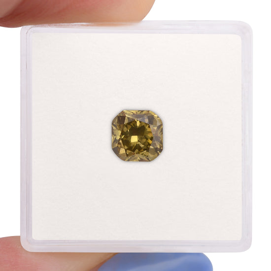 1.32 carati Diamante Fancy Deep Brownish Greenish Yellow Cushion I1 GIA