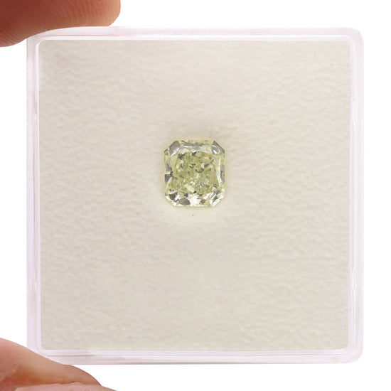 0.81 Carat Fancy Light Yellowish Green Radiant Diamond (I1) GIA