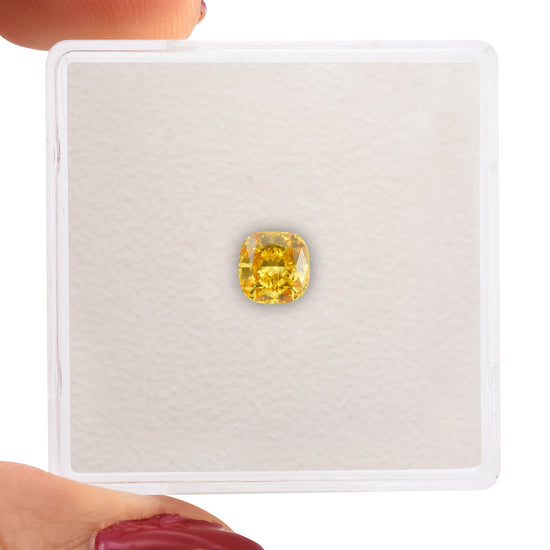 0.41 Carat Fancy Vivid Orangy Yellow Cushion Diamond (SI2) GIA