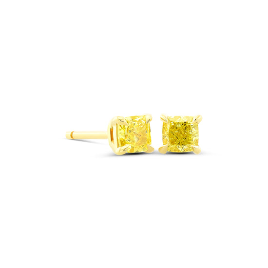 Fancy Intense Yellow Cushion Stud Earrings