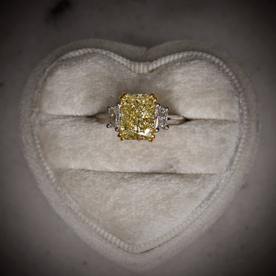 Light Yellow Y-Z Radiant Three-stone Diamond Ring