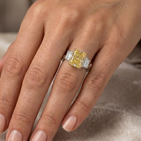 Light Yellow Y-Z Radiant Three-stone Diamond Ring