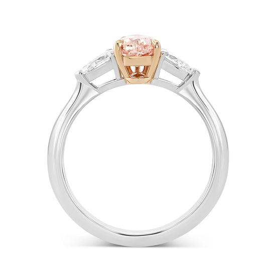 Fancy Light Pink Brown Pear 3 Stones Diamond Ring