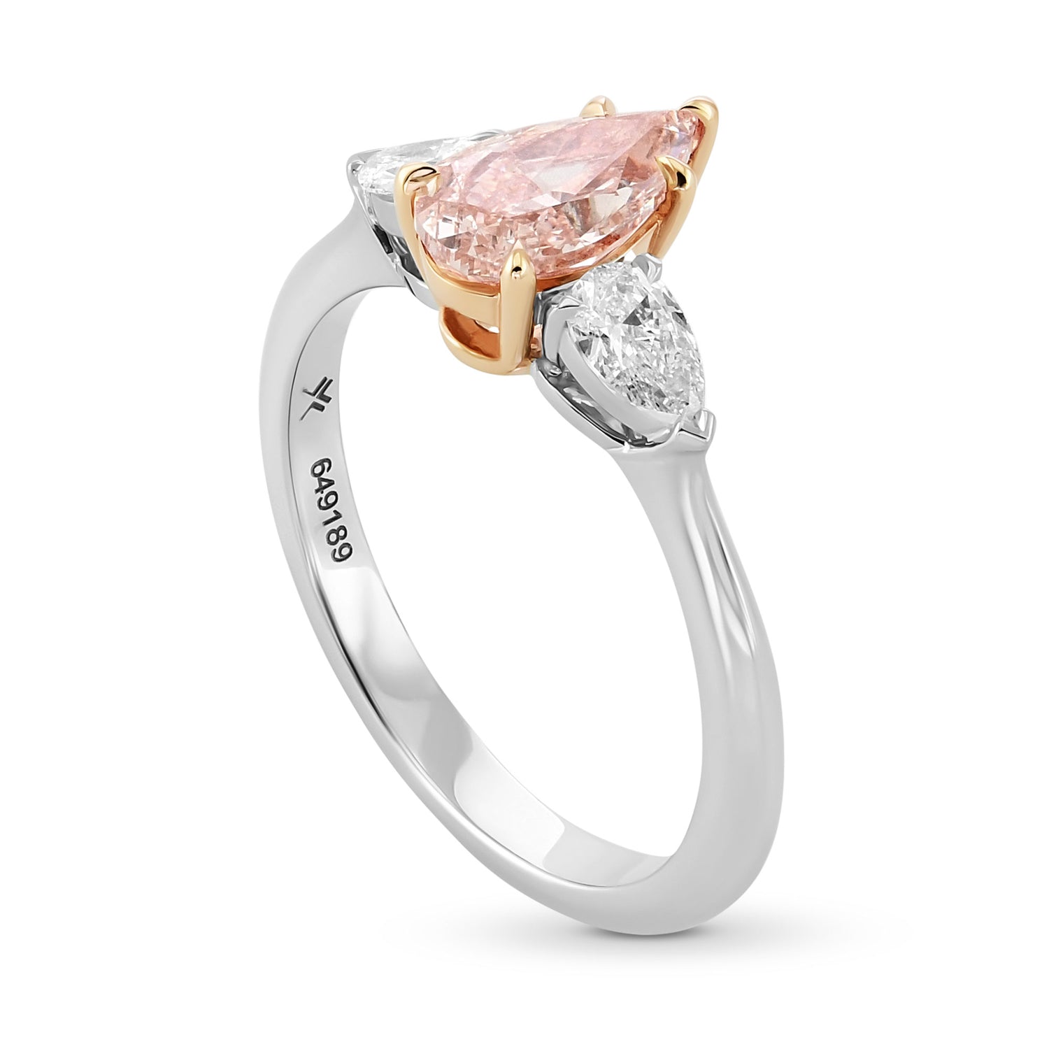Fancy Light Pink Brown Pear 3 Stones Diamond Ring