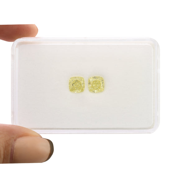 3.04 Carat Fancy Light Yellow Cushion Diamonds VS2