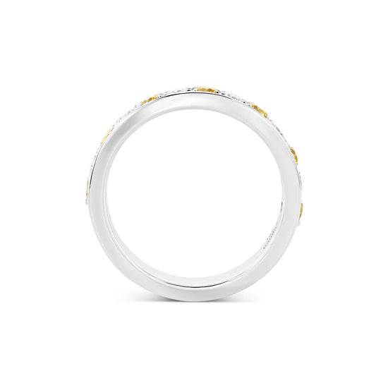 Fancy Vivid Orange Yellow and White Round Diamond Band Ring