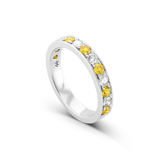 Fancy Vivid Orange Yellow and White Round Diamond Band Ring