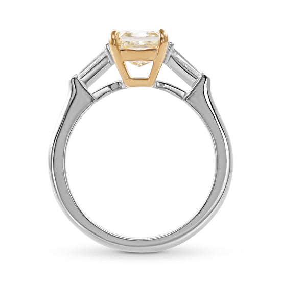 Light Yellow Radiant 3 Stone Diamond Ring