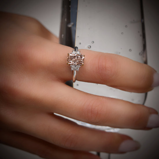 Fancy Pinkish Brown Radiant Three-stone Diamond Ring
