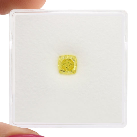 0.61 Carat Fancy Intense Yellow Cushion Diamond VVS1 GIA