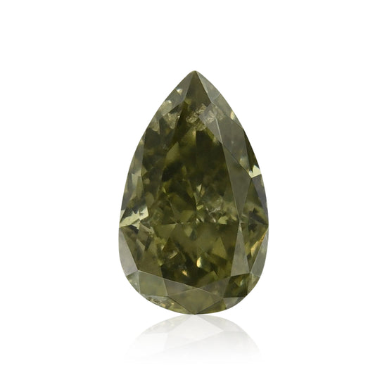 0.39 Karat Fancy Deep Grayish Yellowish Green Pear Diamant VS2 GIA