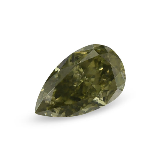 0.39 Carat Fancy Deep Grayish Yellowish Green Pear Diamond VS2 GIA