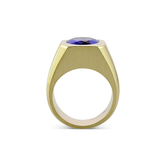 Violet Blue Oval Tanzanite Pinky Men's Ring