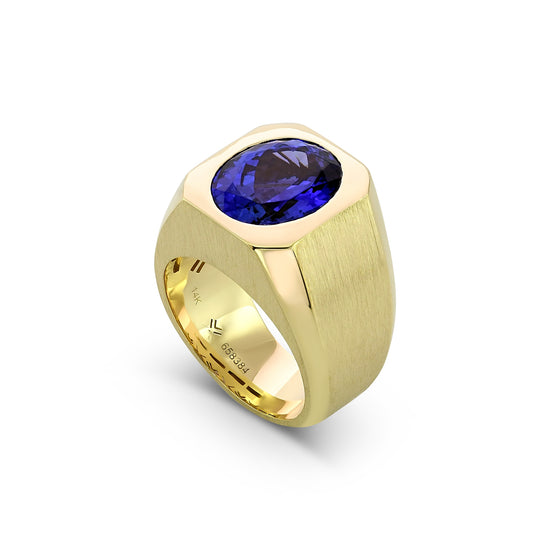 Violet Blue Oval Tanzanite Pinky Men's Ring
