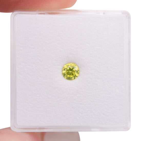 Diamante rotondo taglio brillante, 0,23 carati, Fancy Intense Greenish Yellow, purezza SI2, certificato GIA