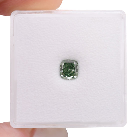 0.52 Carat Fancy Vivid Green Cushion Diamond SI2 GIA