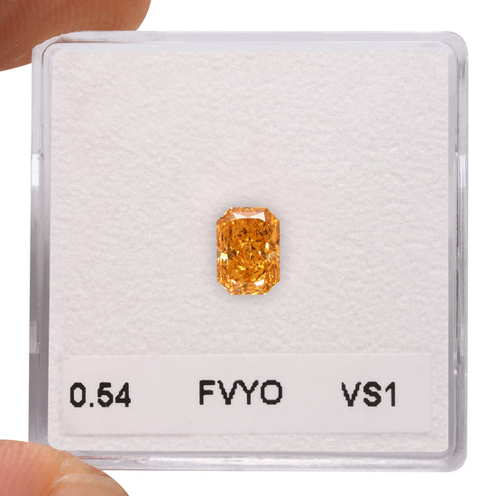 0.54 Carat Fancy Vivid Yellow Orange Radiant Diamond VS1 GIA