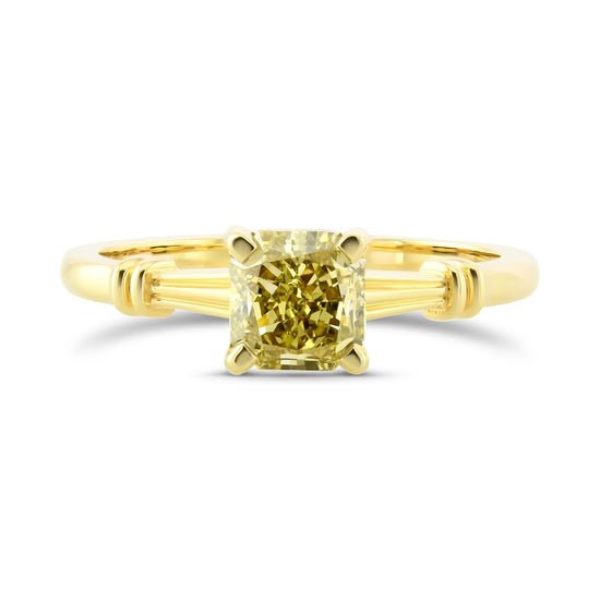 Fancy Deep Brownish Greenish Yellow Radiant Solitaire Diamond Ring