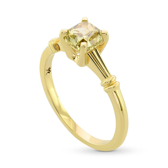 Fancy Deep Brownish Greenish Yellow Radiant Solitaire Diamond Ring