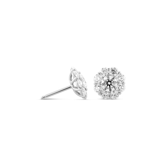 E Color Round Diamond Halo Earrings