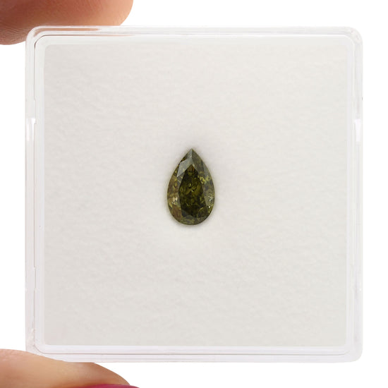 0.51 Carat Fancy Dark Gray Yellowish Green Pear Diamond VS1 GIA