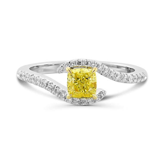 Fancy Intense Yellow Cushion Crossover Ring