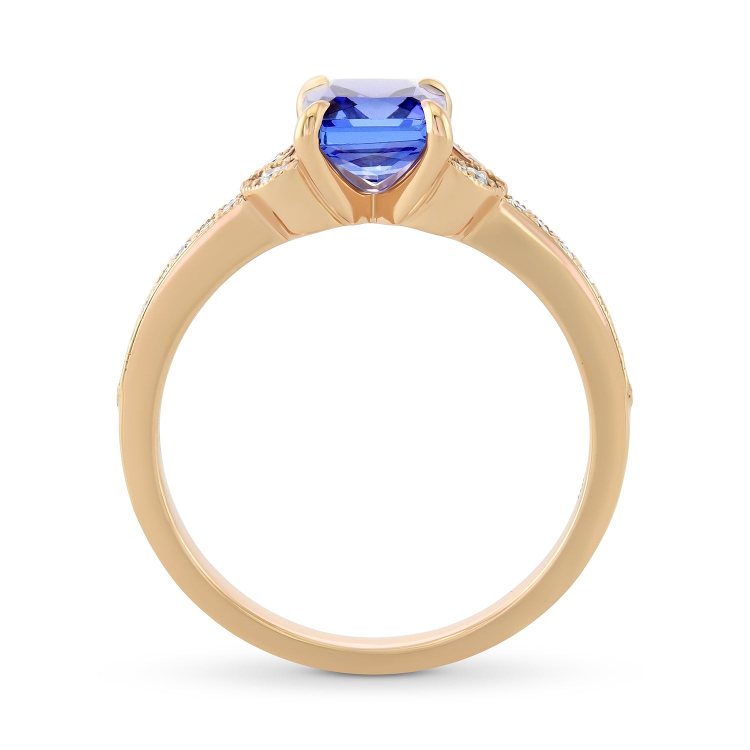 Emerald Tanzanite & Pave Diamond Side-stone Ring