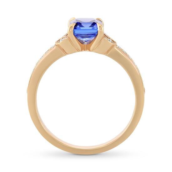 Emerald Tanzanite & Pave Diamond Side-stone Ring