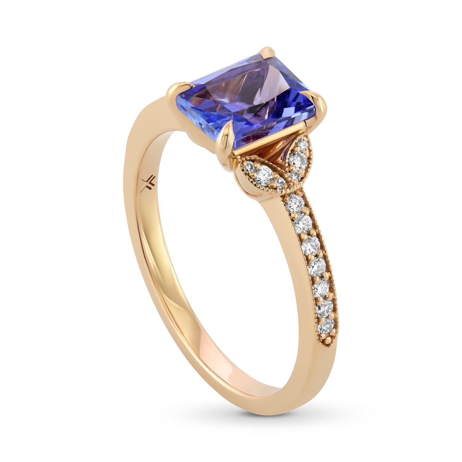 Emerald Tanzanite & Pave Diamond Side-stone Ring
