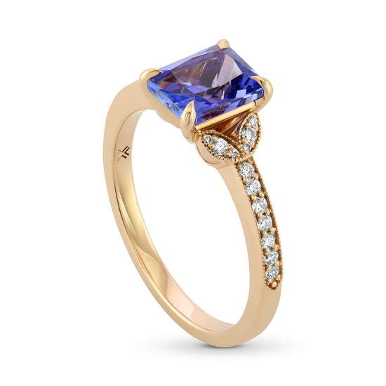 Emerald Tanzanite & Pave Diamond Side-stone Ring
