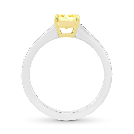 Fancy Intense Yellow Cushion Diamond Side-stone Ring