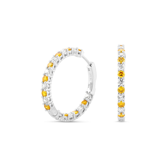 Fancy Vivid Orange Yellow Round Diamond Hoop Earrings (1.96cts TW)