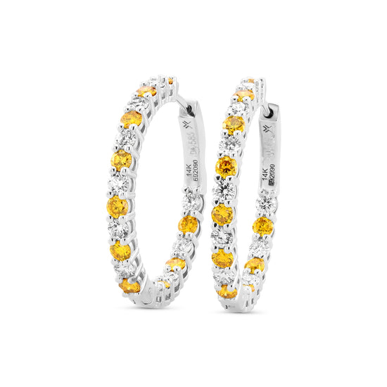 Fancy Vivid Orange Yellow Round Diamond Hoop Earrings (1.96cts TW)