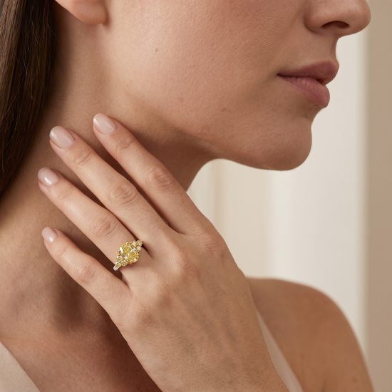 Fancy Yellow Diamond Side Stone Ring