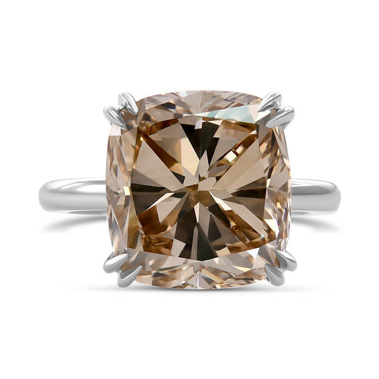 Fancy Yellow Brown Cushion Diamond Solitaire Ring