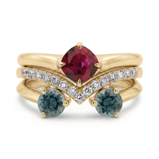 Ruby-, Teal- & Diamant-Trio-Stapelringe