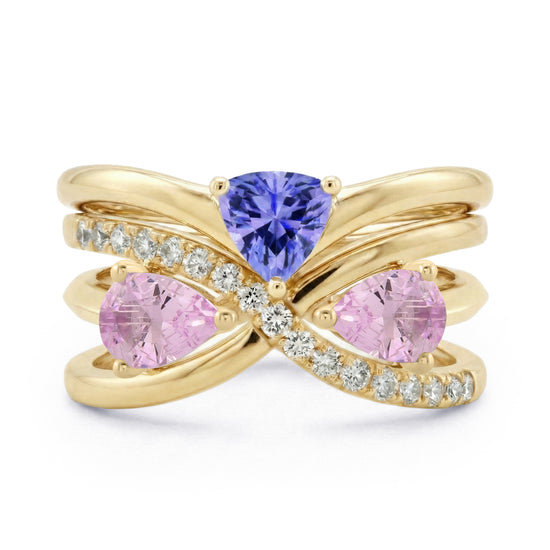 Tansanit-, Pink-Saphir- & Diamant-Trio-Stacking-Ringe
