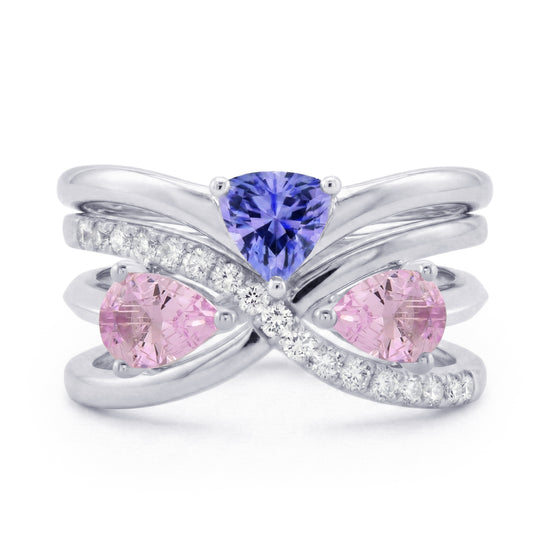 Tanzanite, Pink  Sapphire & Diamond Trio Stack Rings